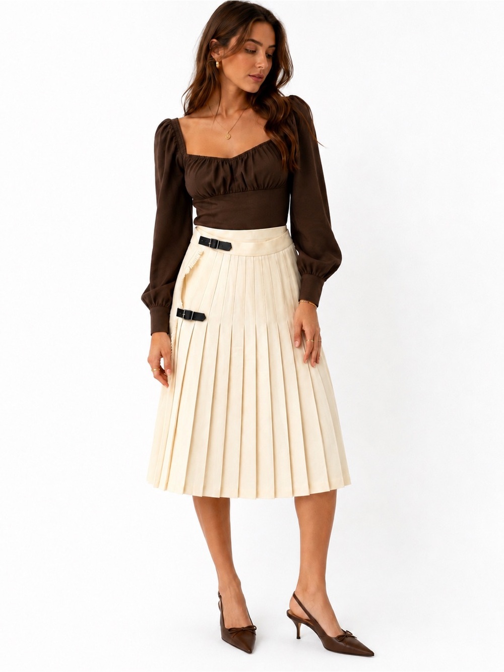 Strathmore Scotland Creme Wool Pleated Kilt Skirt Leather Buckles Vintage